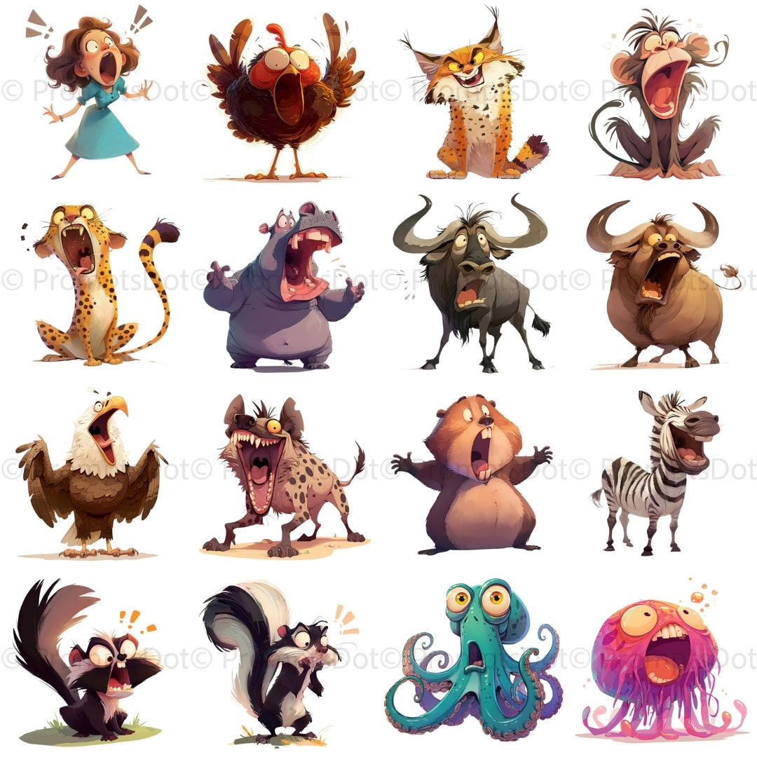 grid 2 60 Funny Characters Clipart PNG Bundle