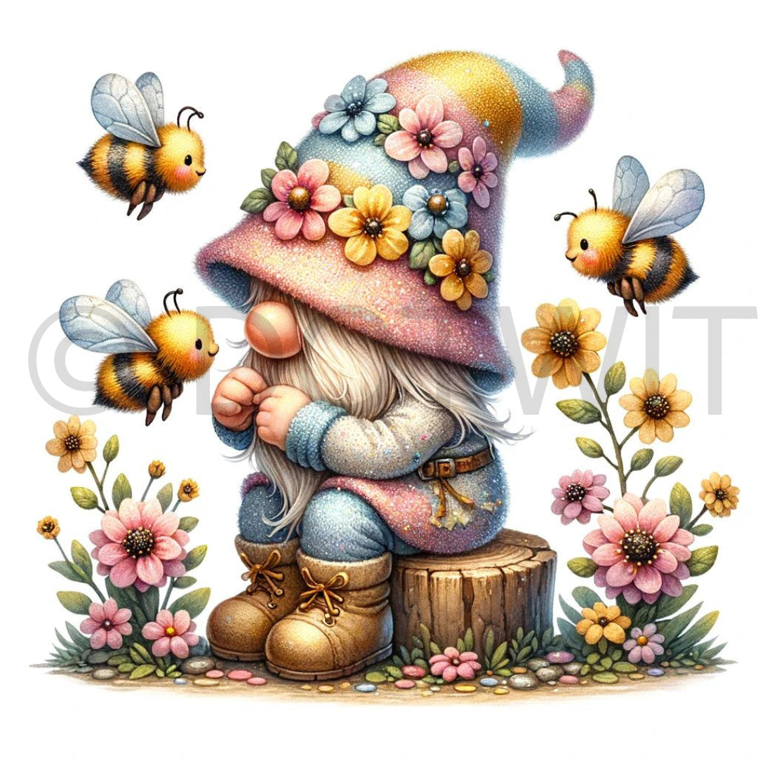 spring gnome with bees clipart