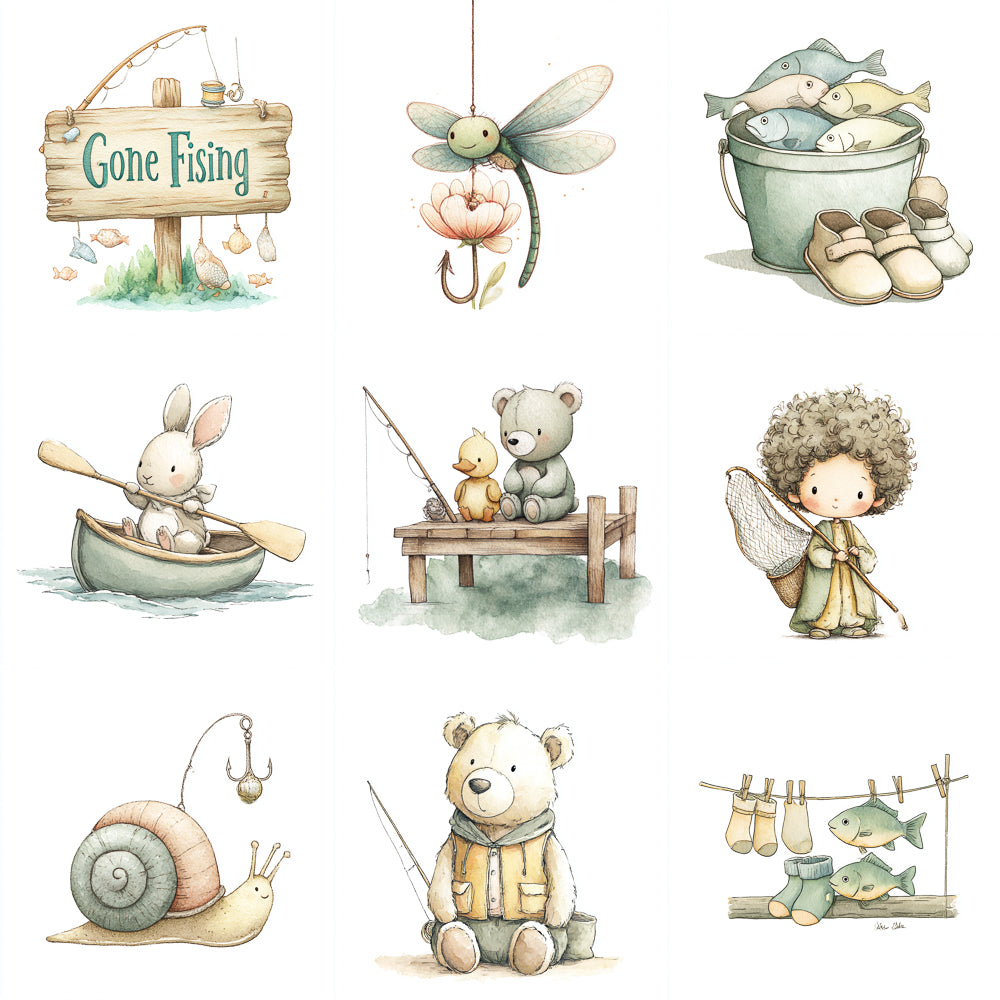 Midjourney v 7 Prompts for Fishing Tackle Watercolor Clipart