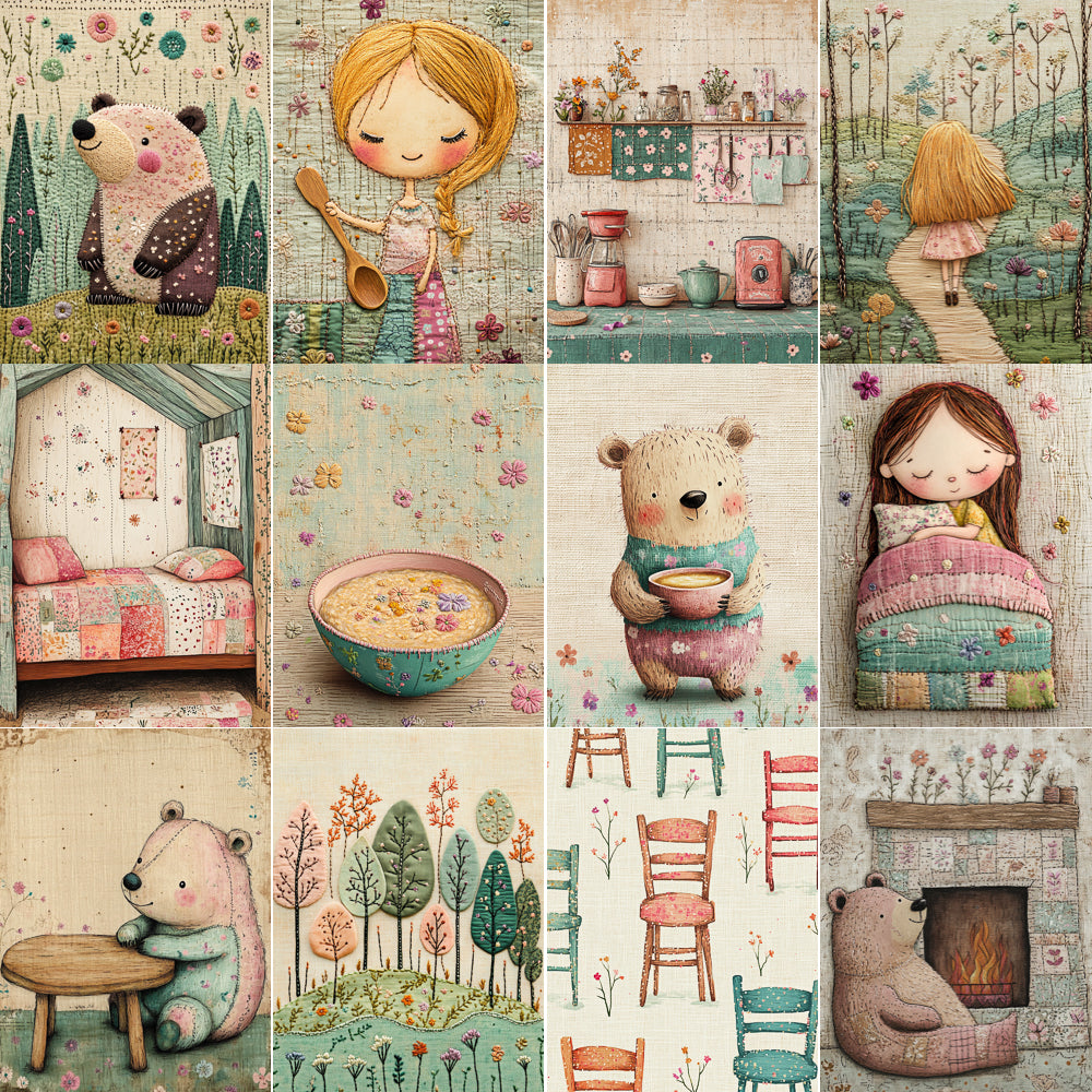 Midjourney V 6.1 Prompts for Golden Hair Cozy Cottage Storybook