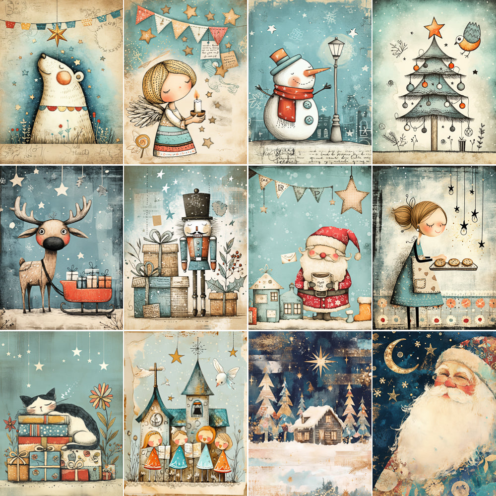Midjourney NIJI Prompts for DUAL Starry Night Childish Christmas Pages