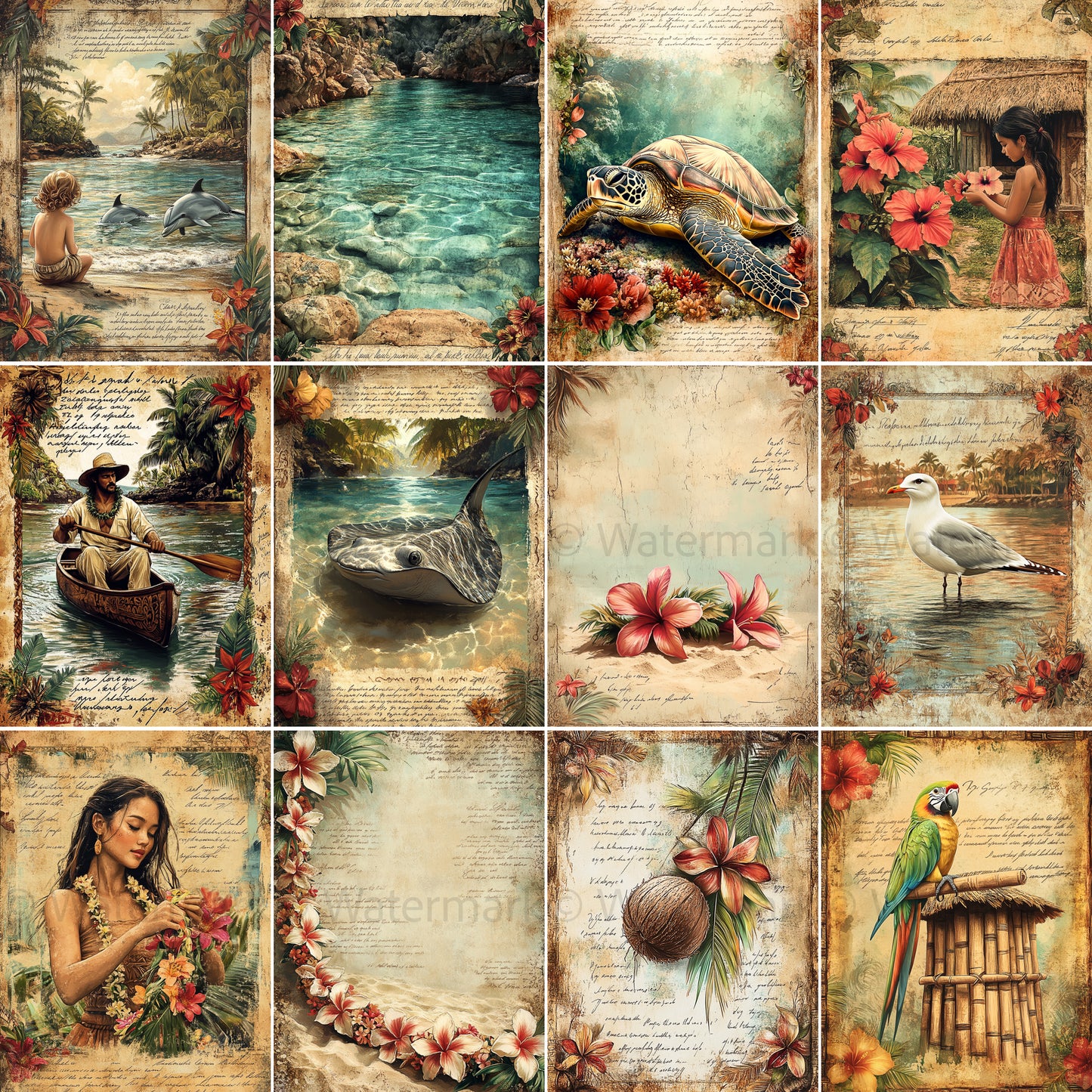 Midjourney Guide Prompts for Tropical Paradise Junk Journal Pages