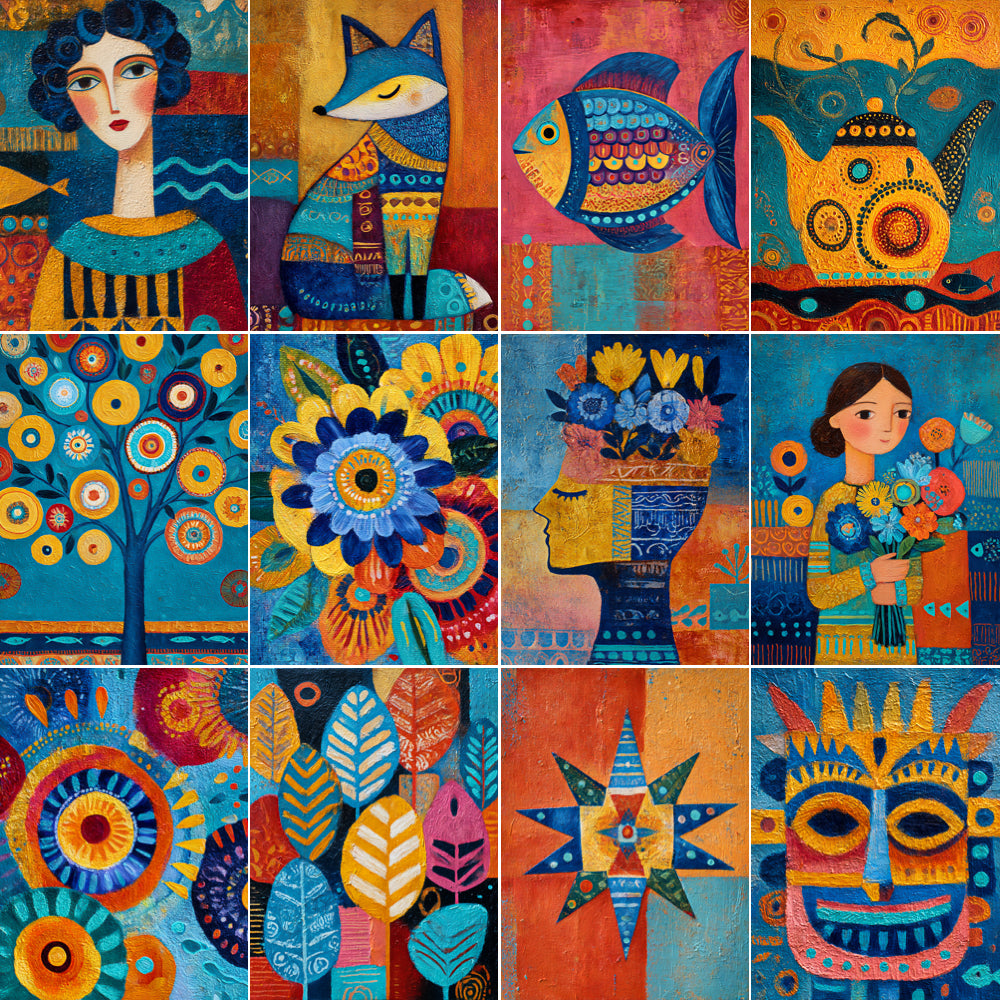 Midjourney V 7 Prompts for Acrylic Folk Ephemera Collection Kit