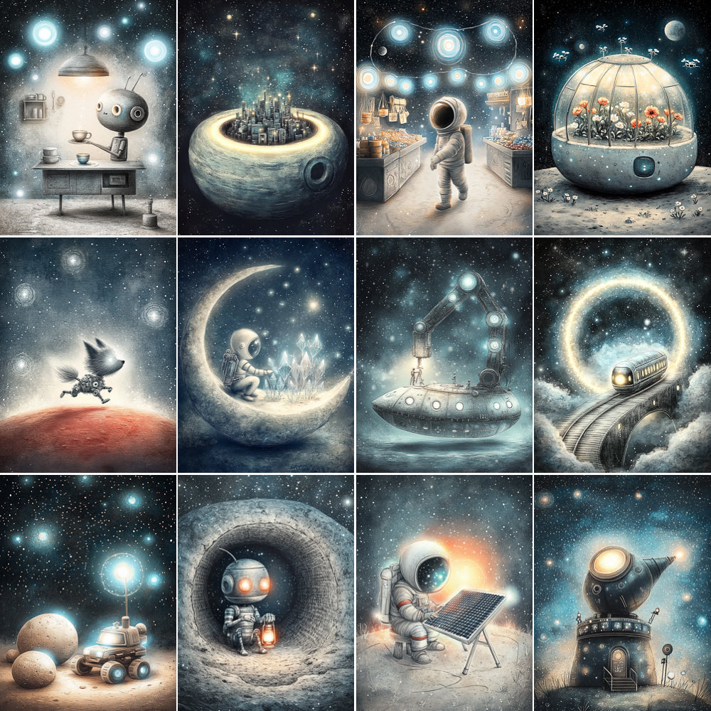 Midjourney V 6.1 Prompts for DUAL Machines, Robots, and Life in Space