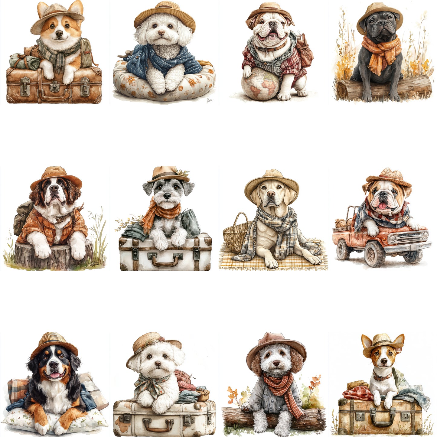 Midjourney Prompts for Funny Travel Dogs in Cute Places Clipart