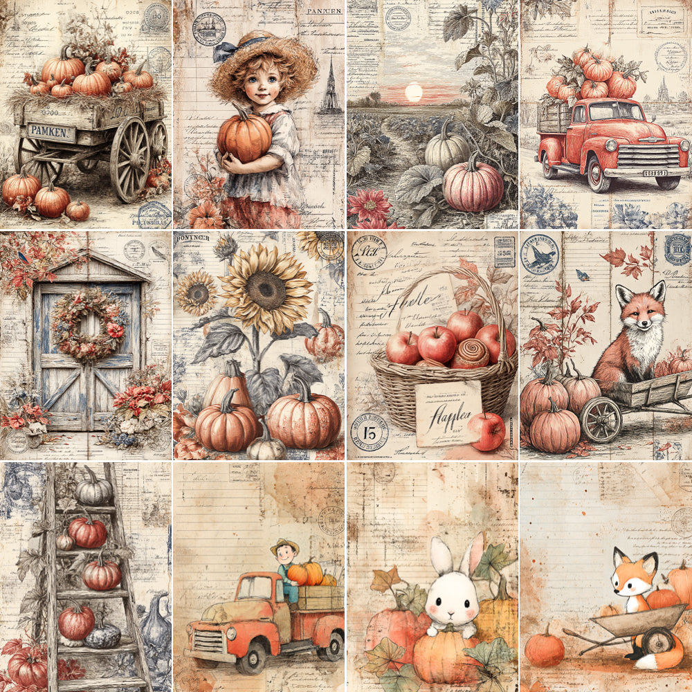 Midjourney V 7 Prompts for DUAL Pumpkin Patch Junk Journals