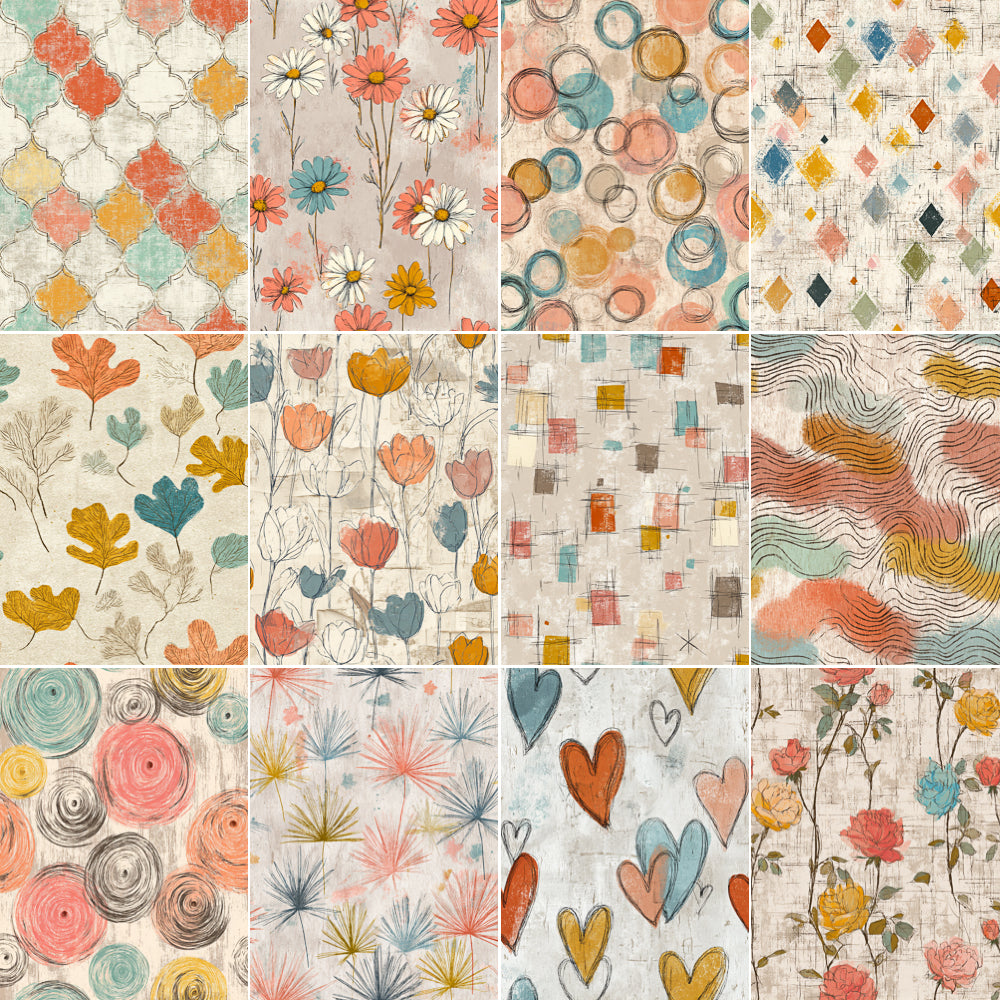 Grid of various colorful patterned tiles