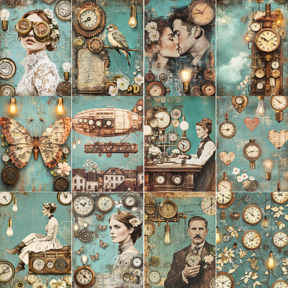 Midjourney V 6.1 Prompts for Industrial Steampunk Floral Junk Journal