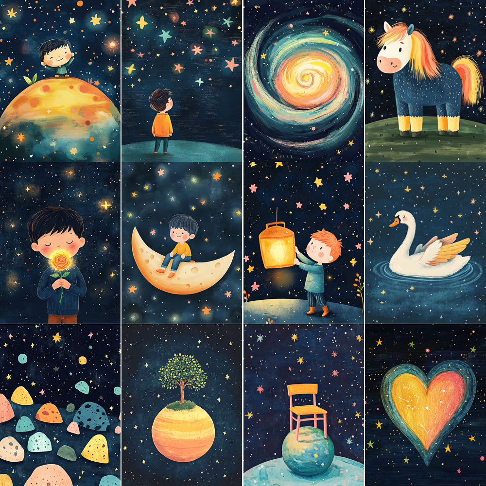 Midjourney V 6.1 Prompts for Little Prince of the Galaxies Pages