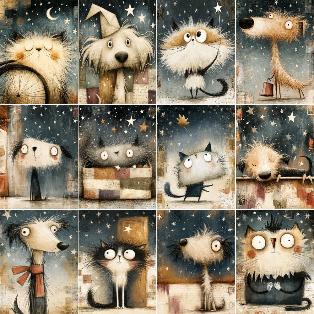 Midjourney V 8.1 Prompts for DUAL Frazzled Dogs & Cats Digital Pages