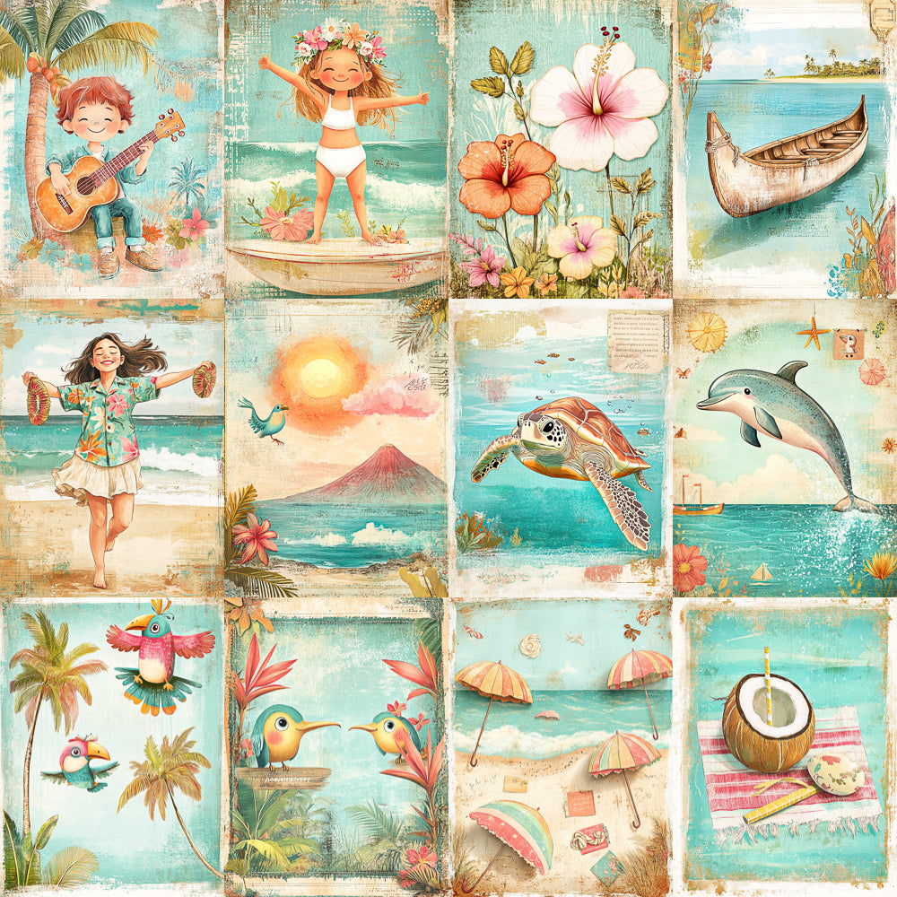Midjourney V 6.1 Prompts for DUAL Hawaiian Summer Tropical Pages
