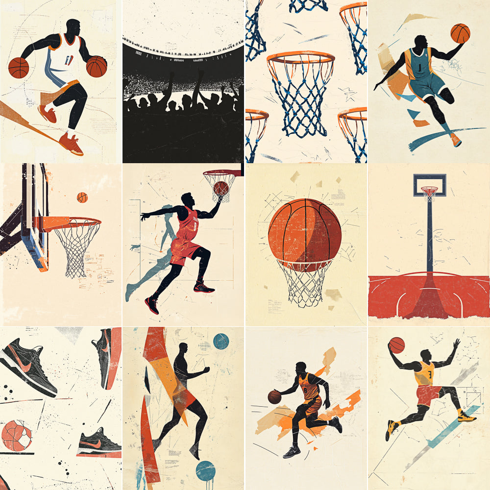 Midjourney V 6.1 Prompts for Retro Basket Season Junk Journal Pages