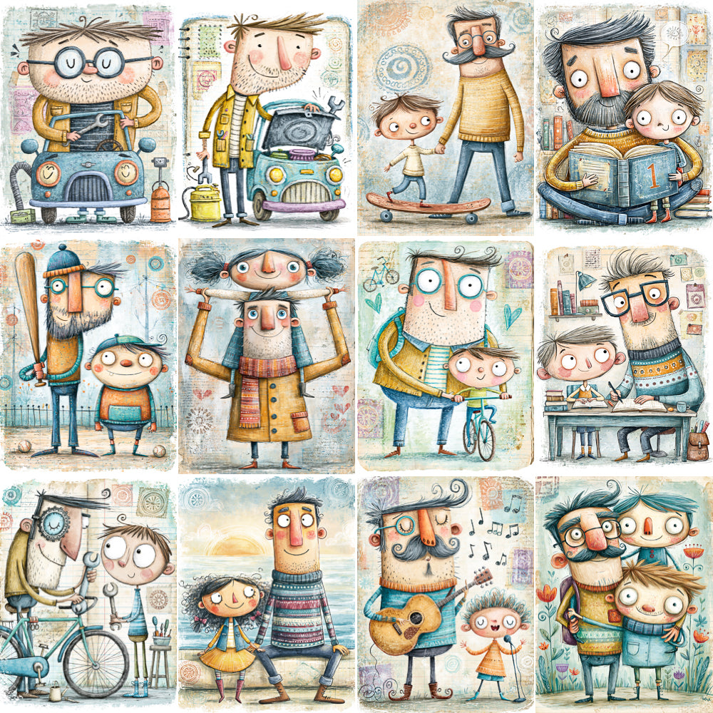 Midjourney V 8.1 Prompts for DUAL Quirky Father’s Day Digital Pages