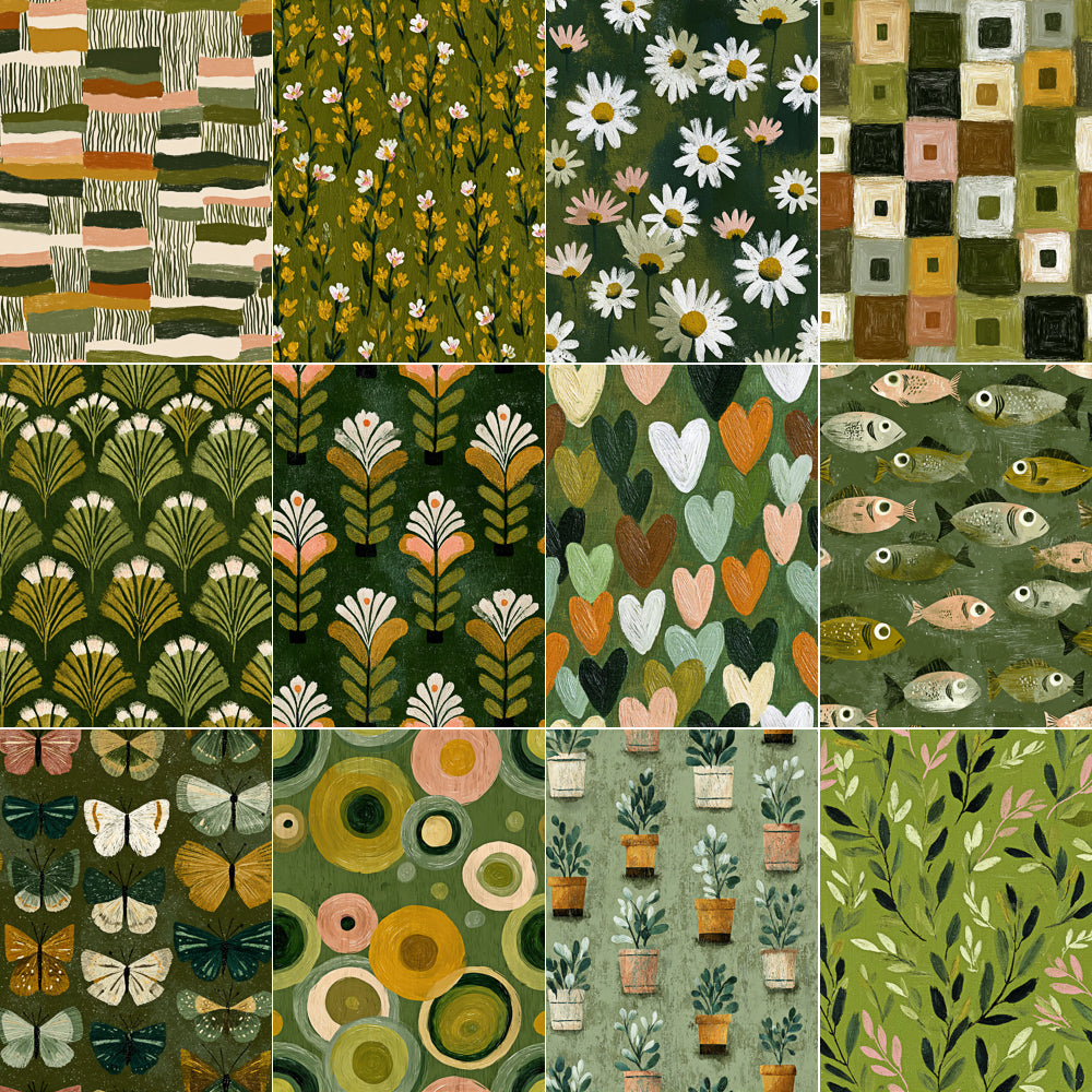 Midjourney V 7 Prompts for Rustic Handcrafted Green Seamless Patterns