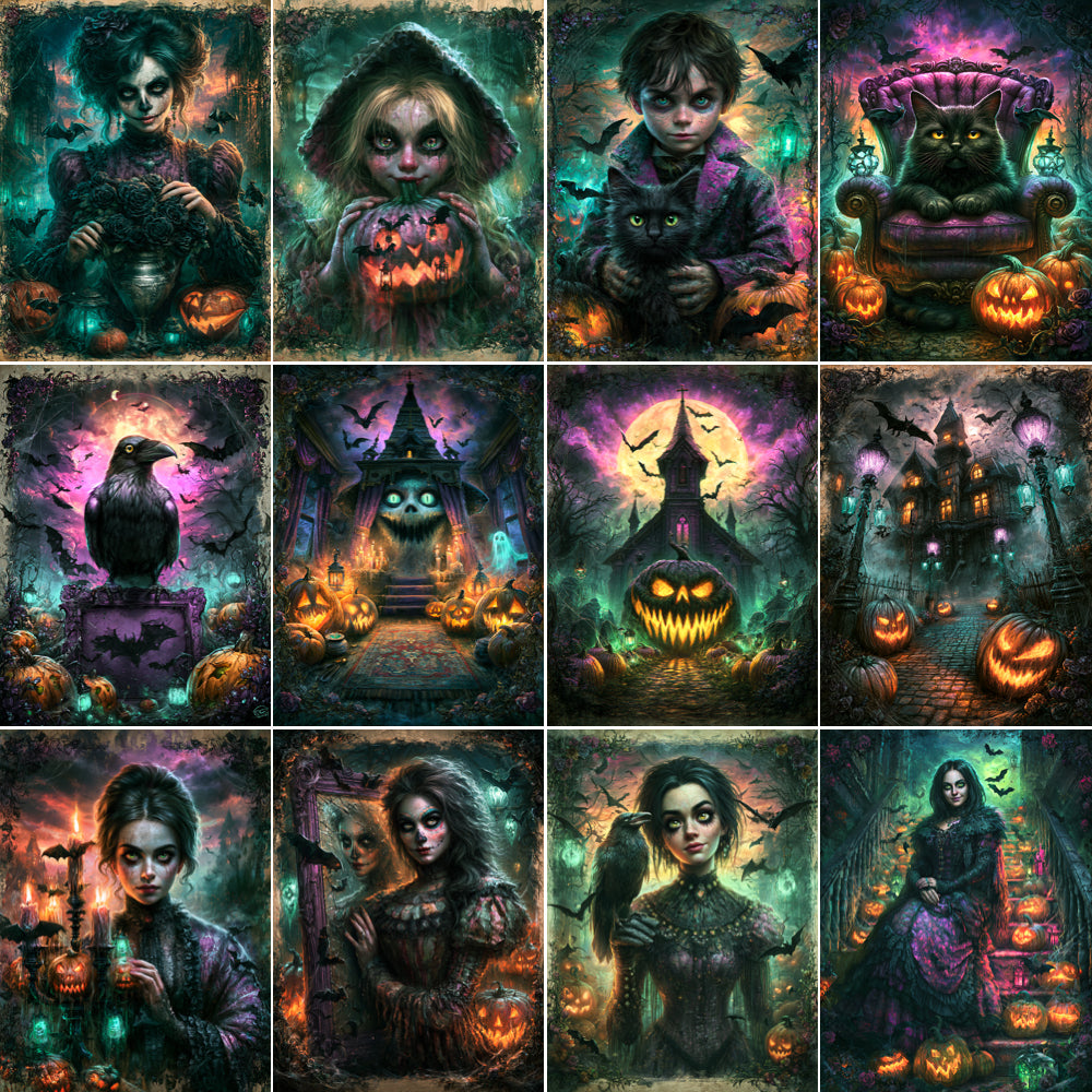 Midjourney V 8.2 Prompts for DUAL Victorian Halloween Digital Pages