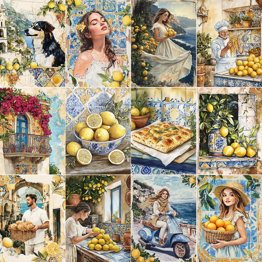 Midjourney V 6.1 Prompts for Amalfi Coast Escape Journal Pages