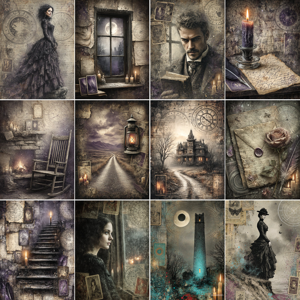 Collage of dark, atmospheric scenes with gothic elements.