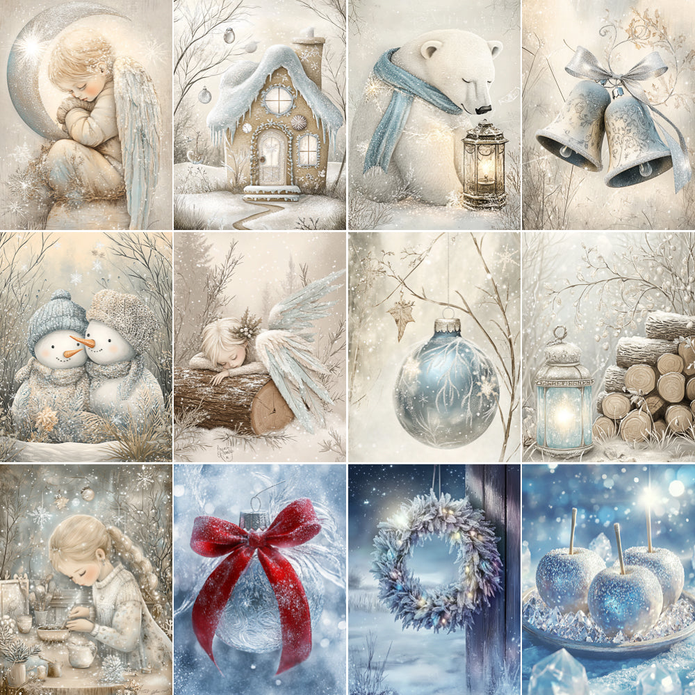 Midjourney V 6.1 Prompts for DUAL Alabaster White Christmas Pages