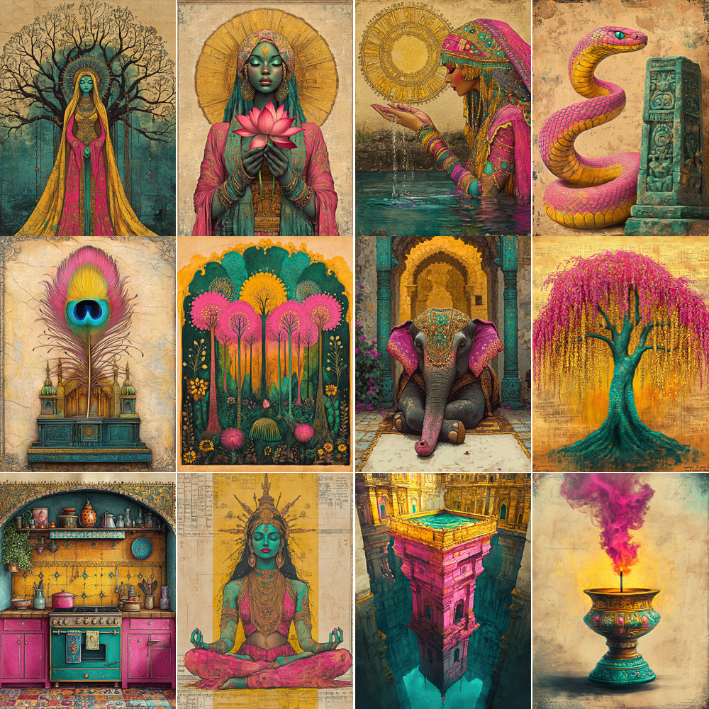 Midjourney V 6.1 Prompts for Indian Sacred Boho Goddess Pages