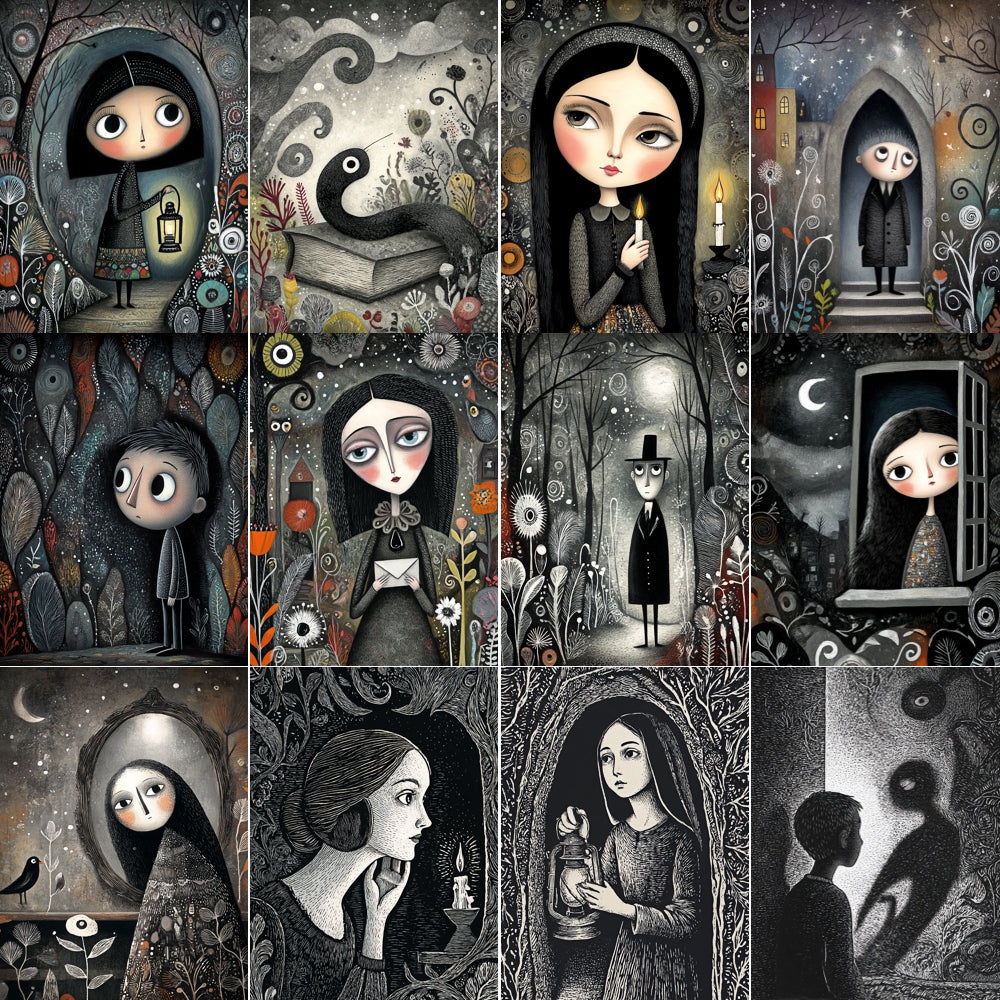 Midjourney V 7 Prompts for DUAL Gothic Night Whispers Pages