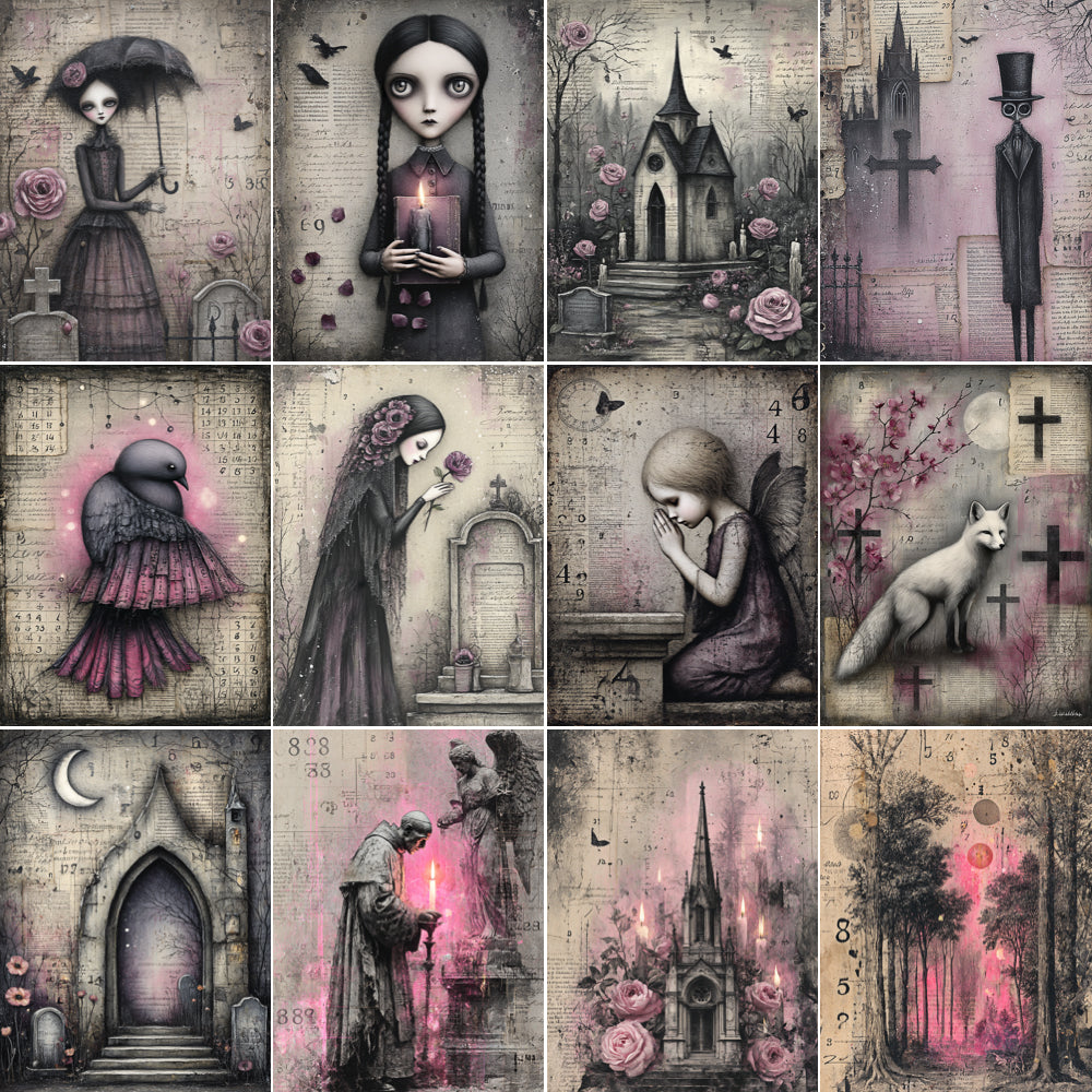 Midjourney V 7 Prompts for DUAL Pink Gothic Creepy Cemetery
