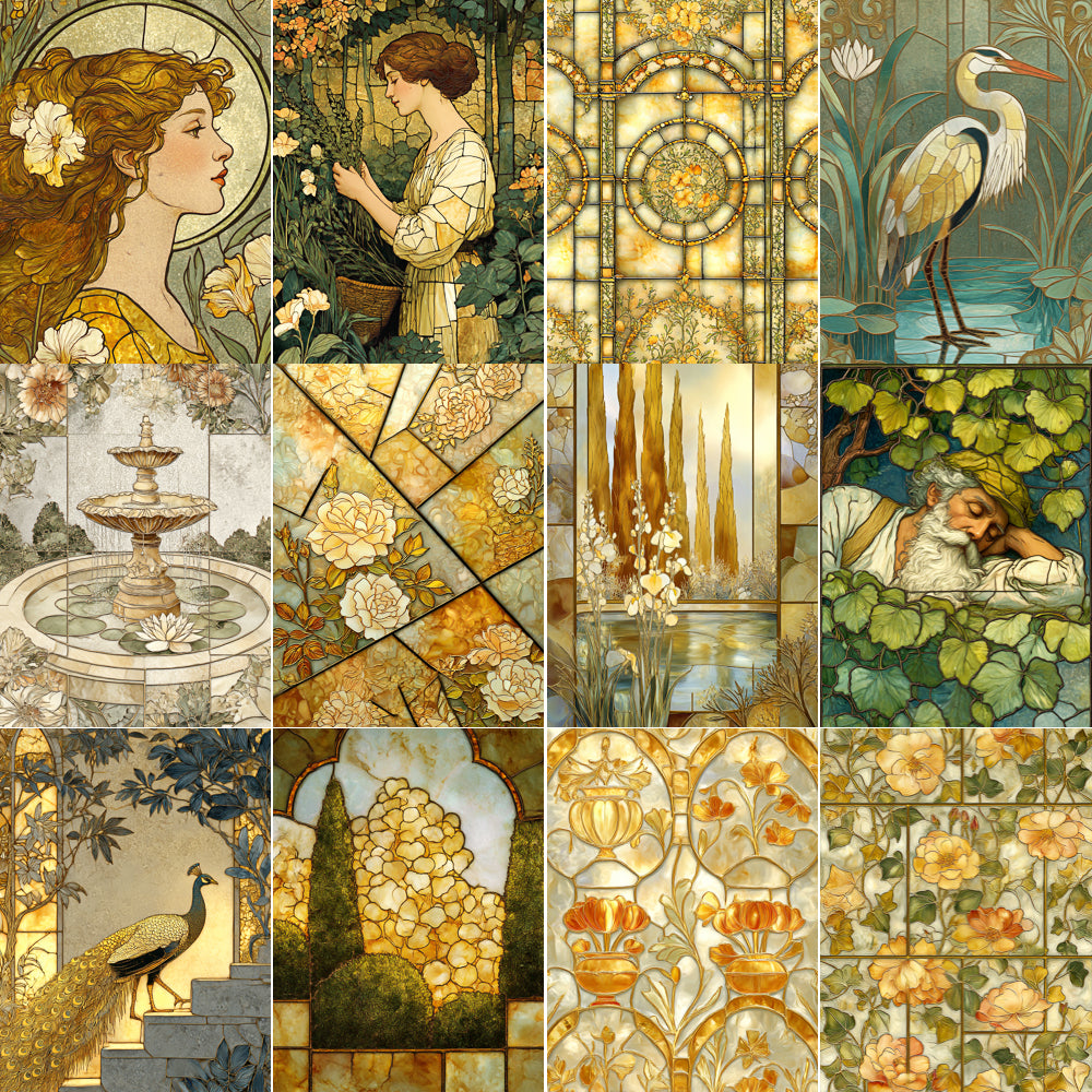 Midjourney V 7 Prompts for French Gardens Stained Glass Style