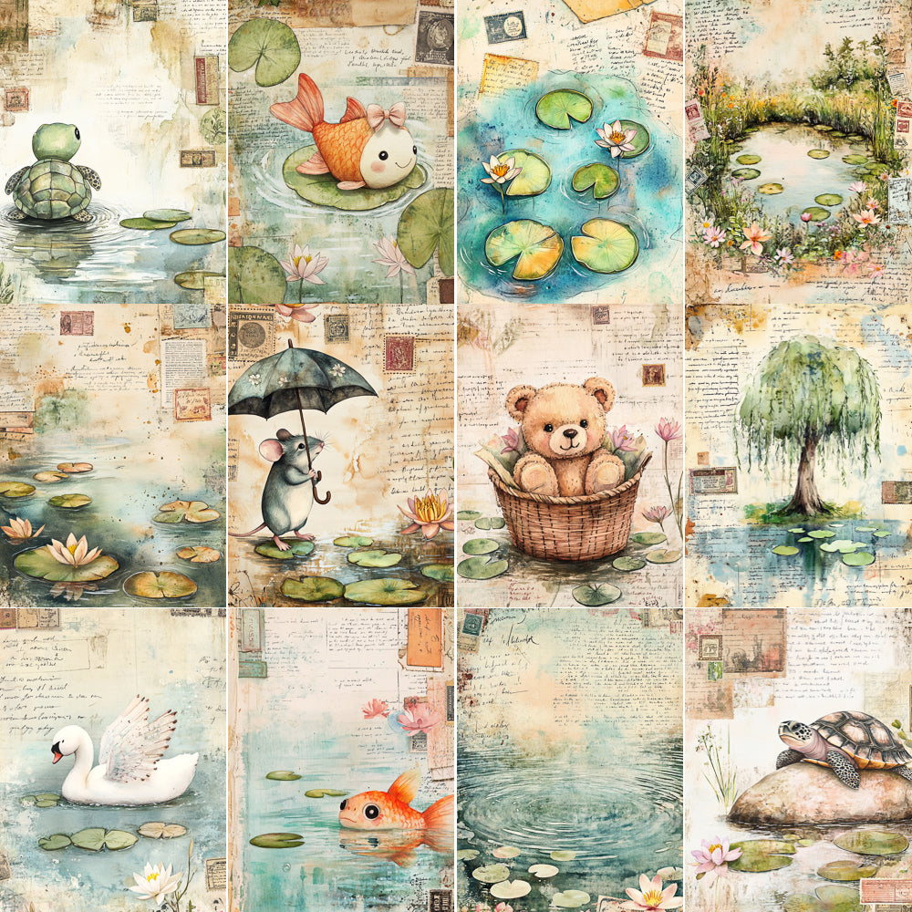 Midjourney V 6.1 Prompts for A Very Cute Pond Junk Journal Pages