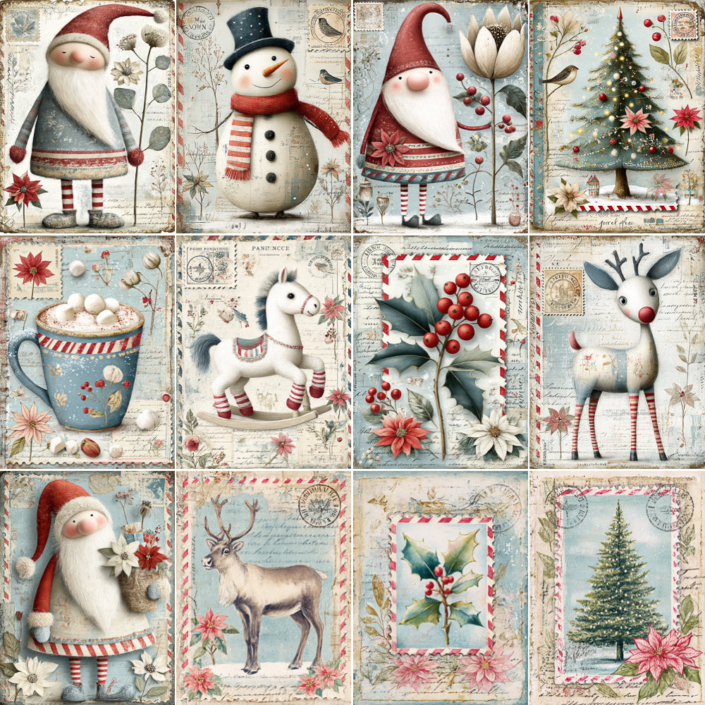 Midjourney V 7 Prompts for DUAL Quirky Christmas Postage Papers