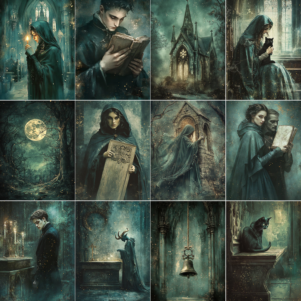 Midjourney V 7 Prompts for DUAL Haunted Chapel Printable Pages