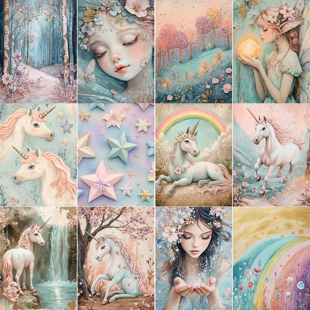 Midjourney V 6.1 Prompts for Land of Unicorns Junk Journal Pages