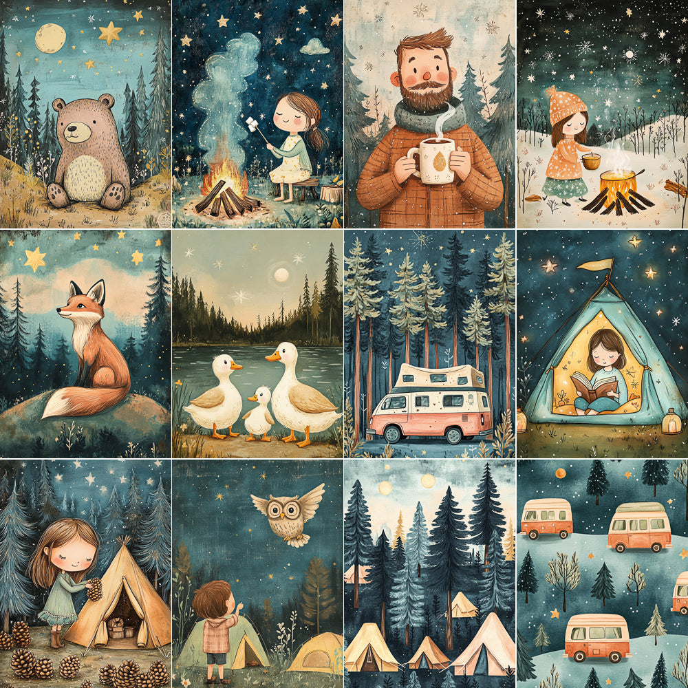 Midjourney V 6.1 Prompts for Woodland Camping Memories Journal Pages