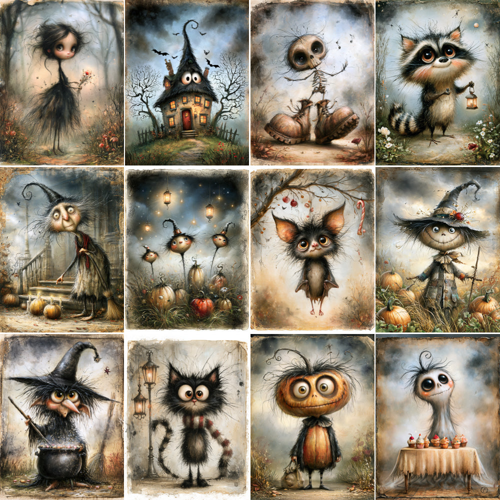 Midjourney V 8.2 Prompts for DUAL Funny Sweet Halloween Pages