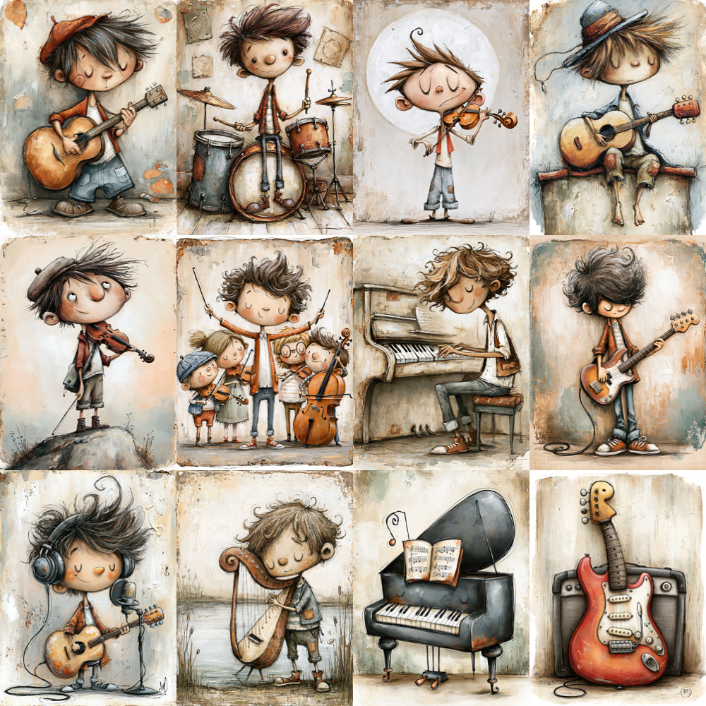 Midjourney V 8.1 Prompts for DUAL Boy the Musician Genius Pages