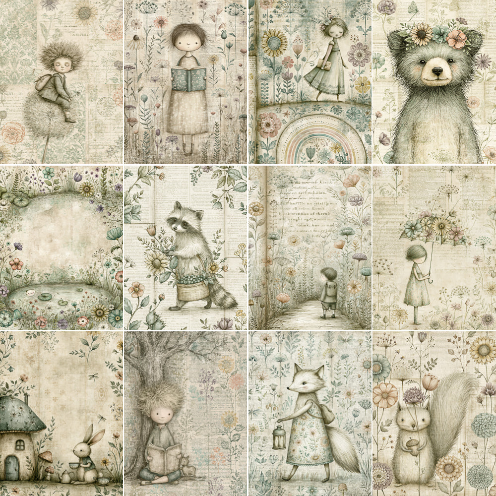 Midjourney V 8.1 Prompts for DUAL Green Whimsical Garden Vintage Pages