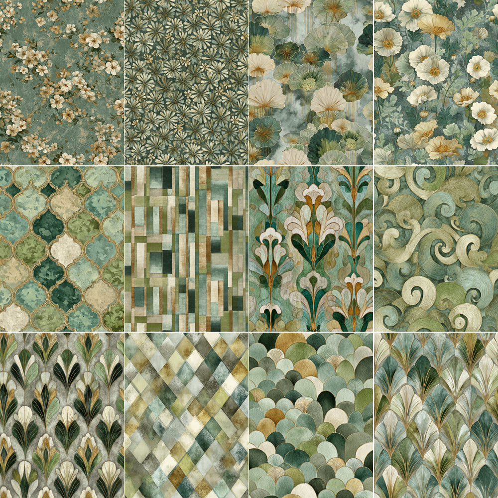 Midjourney V 7 Prompts for Art Deco Green Seamless Patterns