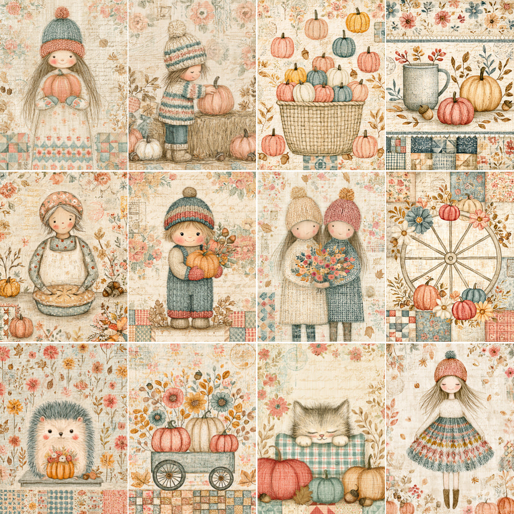 Midjourney V 8.2 Prompts for DUAL Shabby Pastel Fall Pages