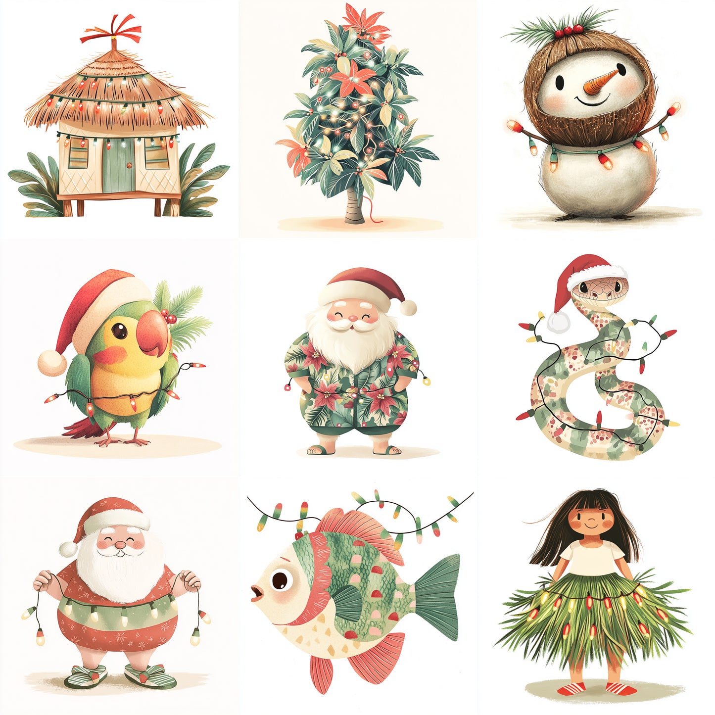 Midjourney Prompts for Tropical Hawaiian Christmas Illustrations