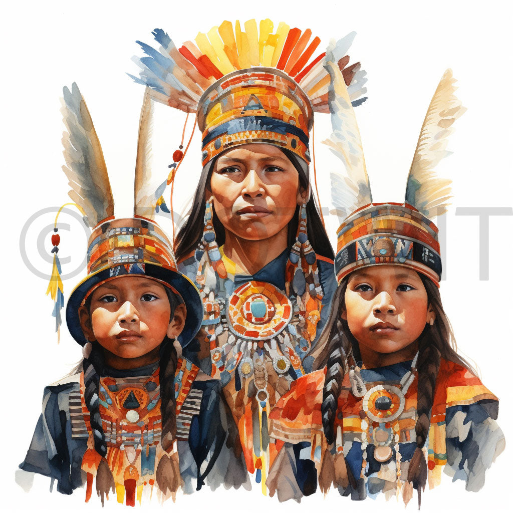 family Inca Art Watercolors Midjourney Prompt