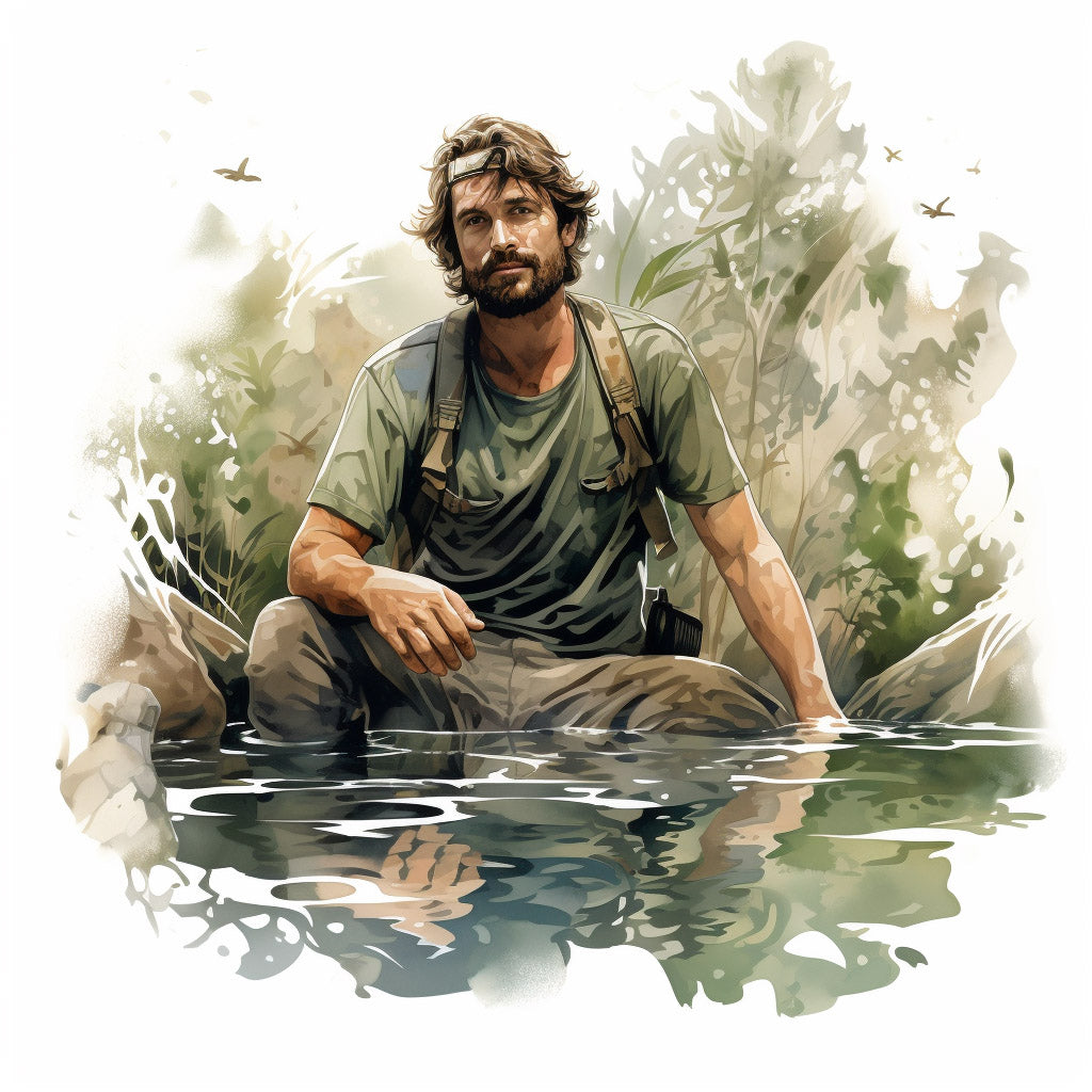 a man in the river Camping Watercolors Midjourney Prompt