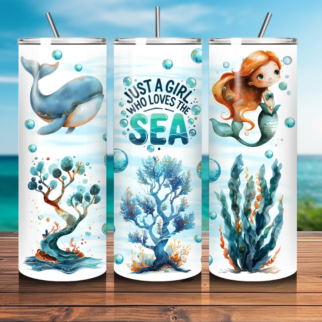 little mermaid Just a girl who loves the sea Wrap for Skinny Tumbler 20 oz, Ocean Lovers