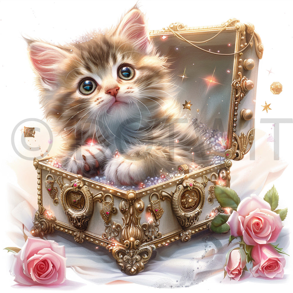 a cat inside a jewelry box clipart