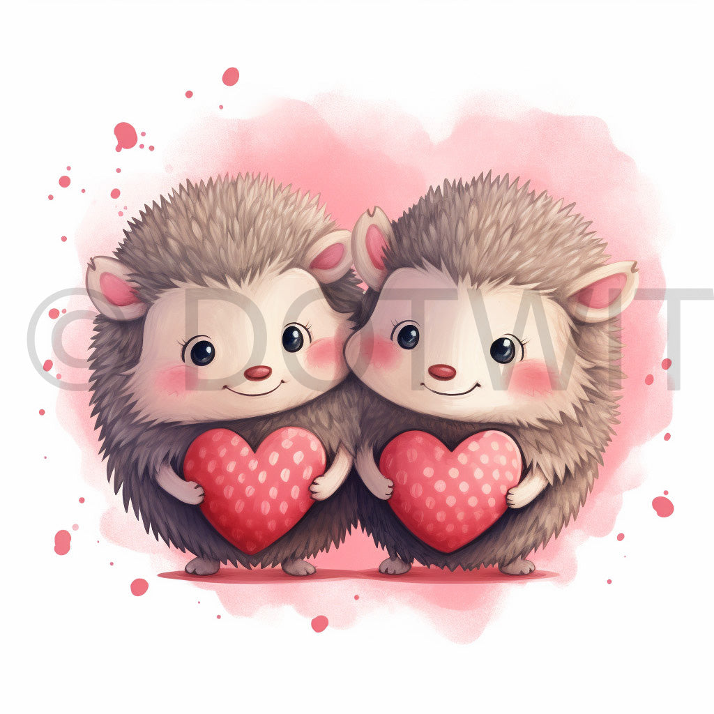 a cute couple of porcupines Cute Animals Couples In Love Nursery Digital Art and Midjourney Prompt Commercial Use