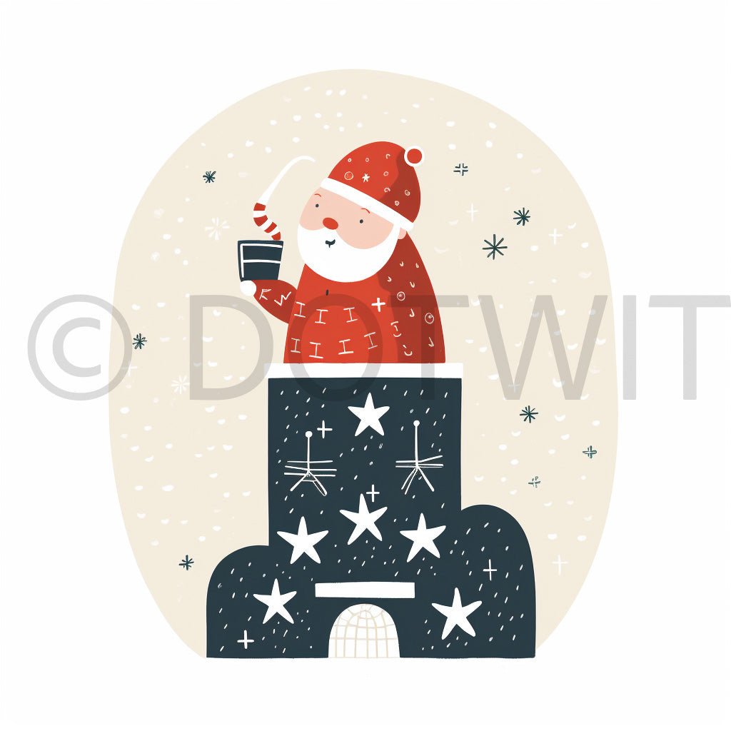 santa claus on the chimney Cute Christmas Digital Hand Drawn and Midjourney Prompt Commercial Use