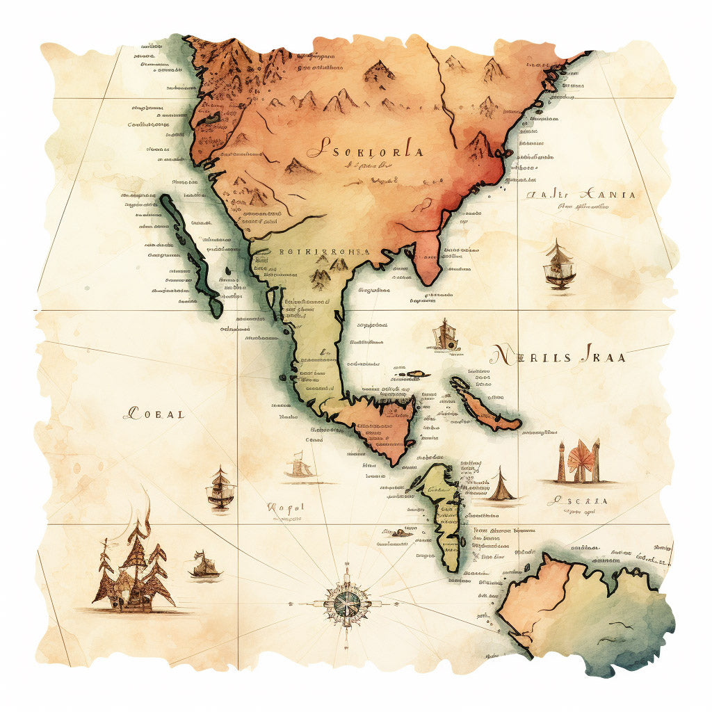 a map Midjourney Prompt For Clipart Colonial Watercolors