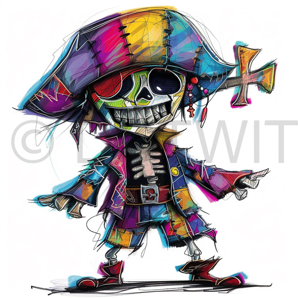 pirate clipart neon illustration and chalks