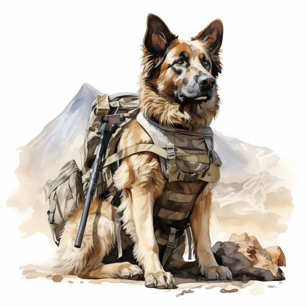 dog in war Military Clipart Watercolors Midjourney Prompt