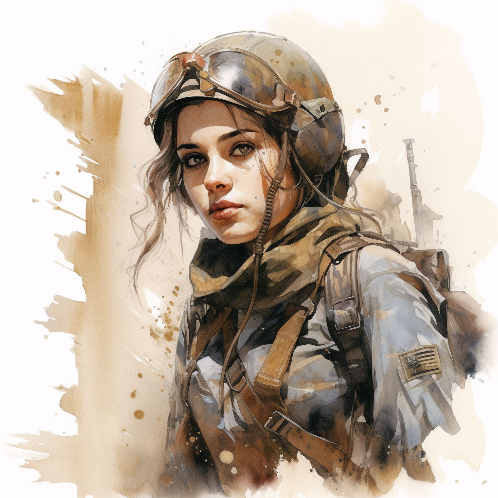 woman soldier Military Clipart Watercolors Midjourney Prompt