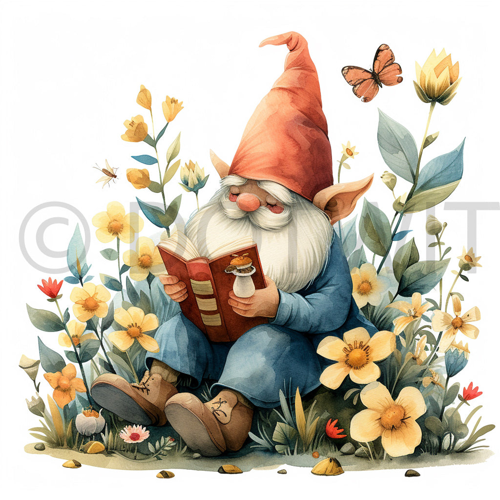 nordic spring easter gnome reading in the meadow clipart