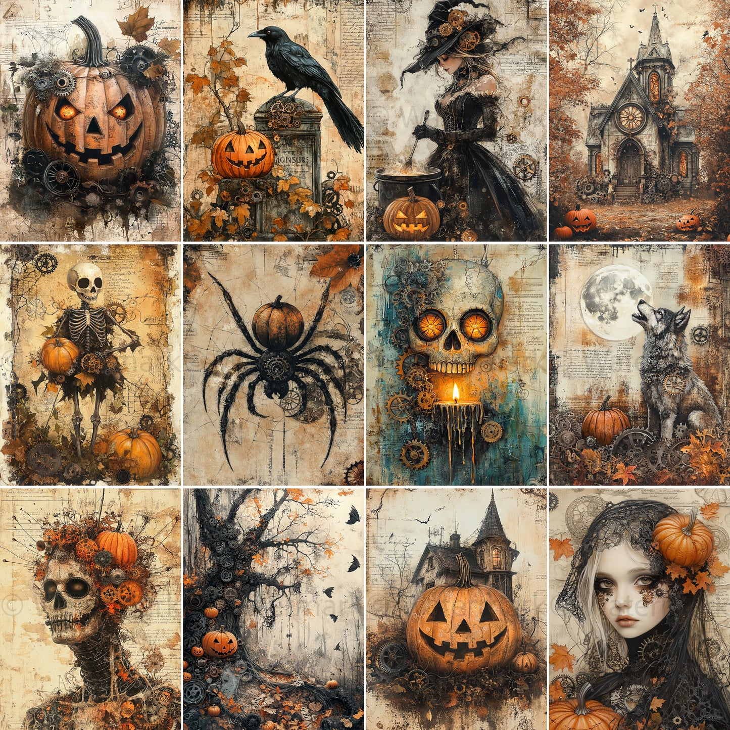 Midjourney Guide Prompts for Steampunk Halloween Ephemera