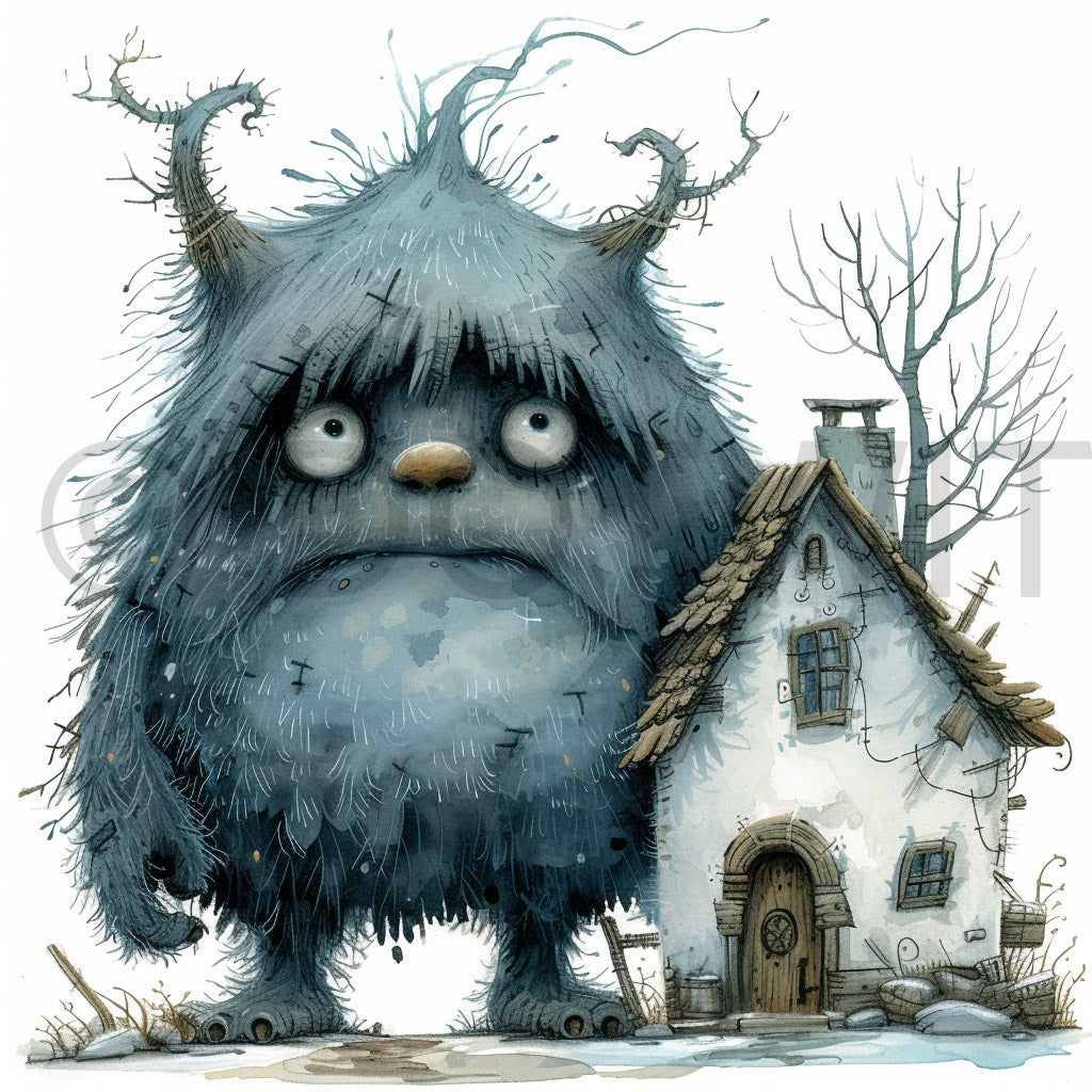 a troll in a winter village digital download
